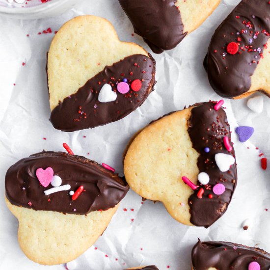 Chocolate dipped heart cookies