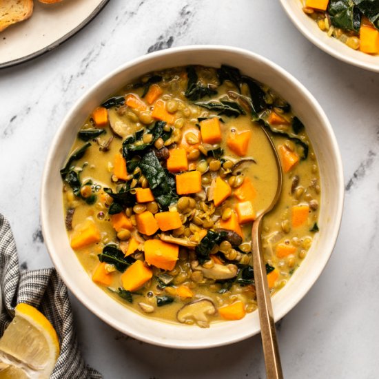 Coconut Curry Lentil Soup with Kale