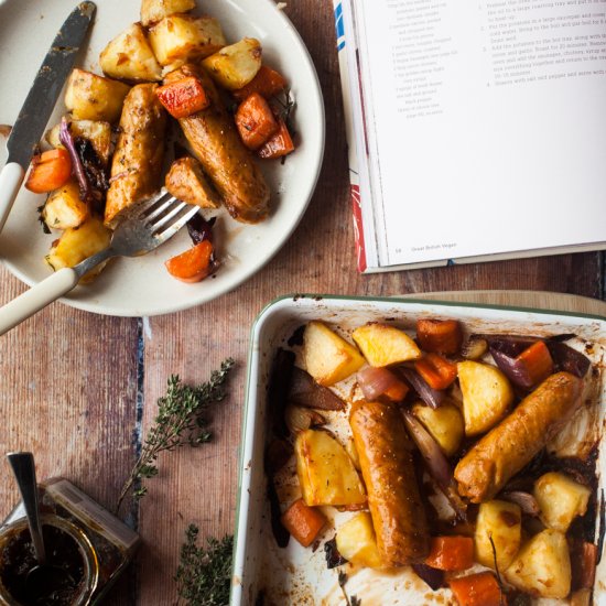 Sticky Vegan Sausage Traybake