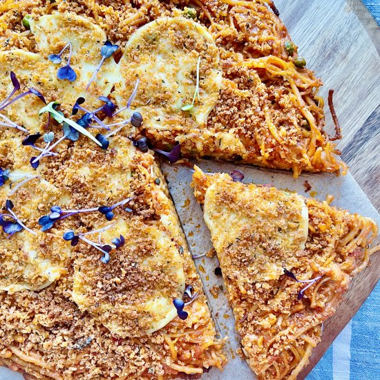 Crispy Skillet Pasta Pizza Vegan