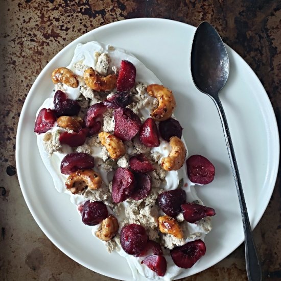 Yogurt With Frozen Cherries, Halva