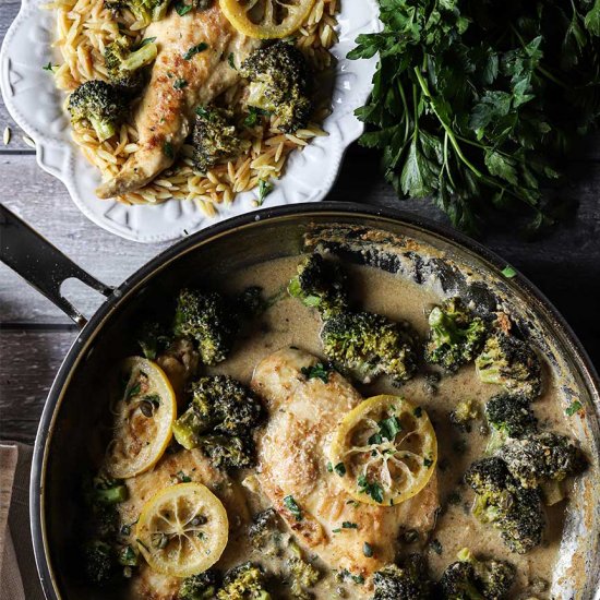 Creamy Lemon Chicken, Capers, Orzo