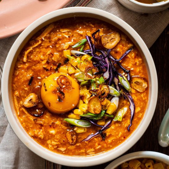 Gochujang Congee with Shredded Tofu