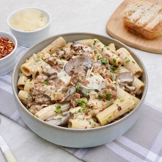 Creamy Mushroom Sausage Rigatoni