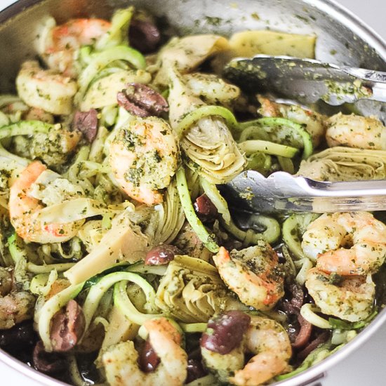 Pesto Zucchini Noodles with Shrimp