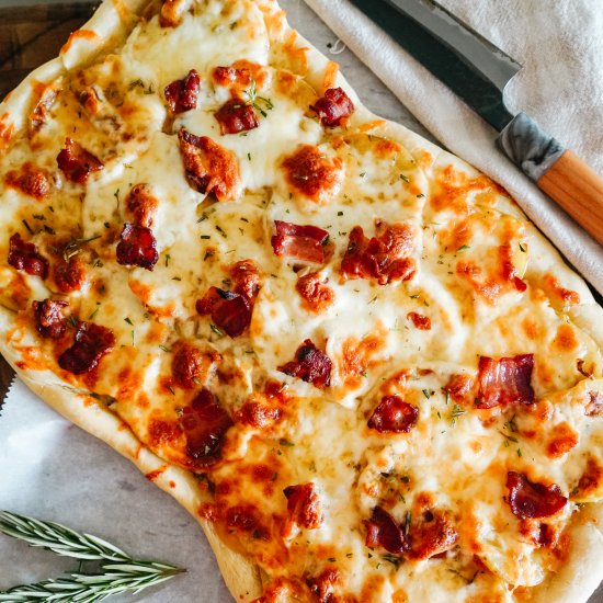 Potato Bacon Pizza + Maple Drizzle