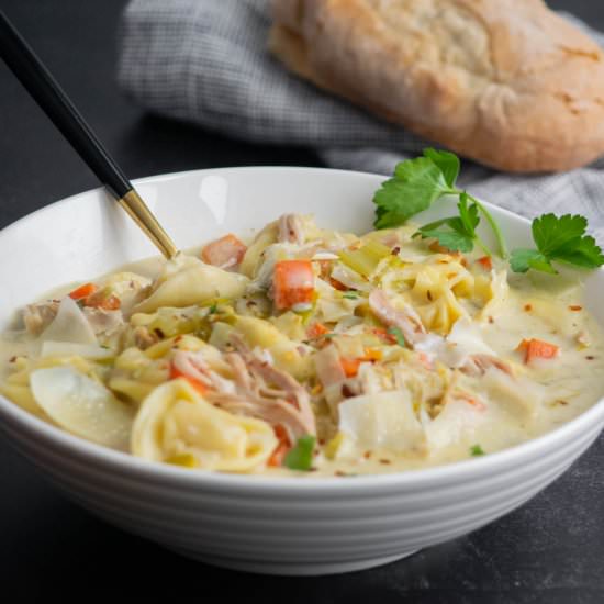 Chicken Tortellini Soup with Leeks