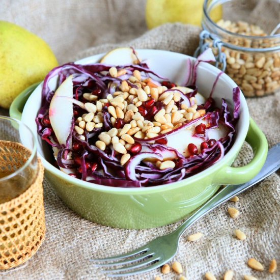 Red Cabbage Salad with Pears and Pi