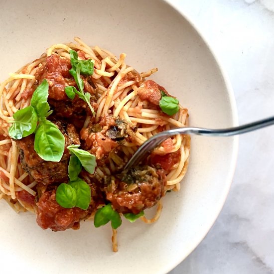 plant-based eggplant “meatballs”