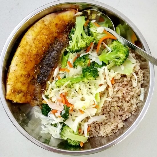 Roasted Milkfish Veggie Grain Bowl