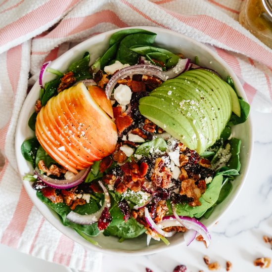 Apple, Feta +  Pecan Spinach Salad