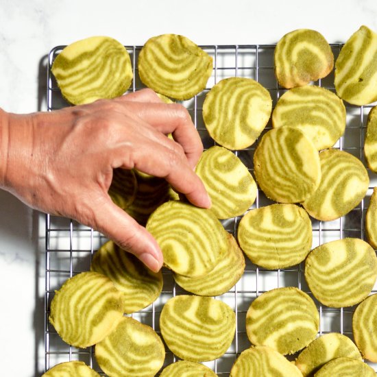 Striped Matcha Shortbread Cookies