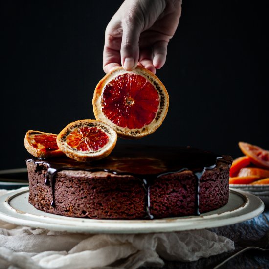 Boozy blood orange chocolate cake