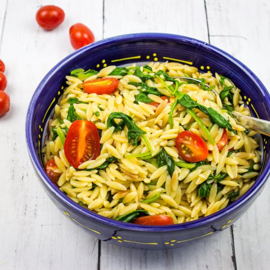 Creamy Orzo with Spinach & Tomatoes