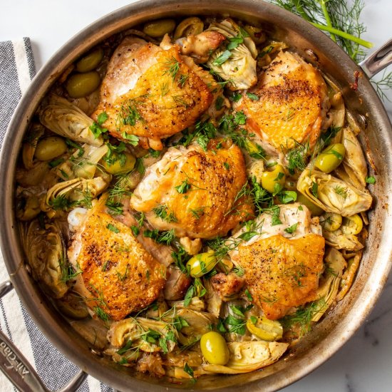 Chicken Thighs, Artichoke and Olive