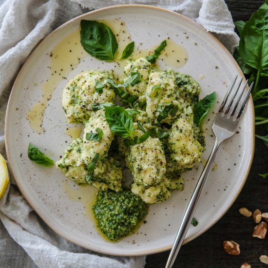 Ricotta Dumplings with Walnut Pesto