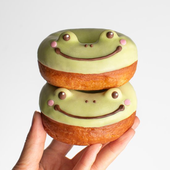 Cute Matcha Frog Character Donuts