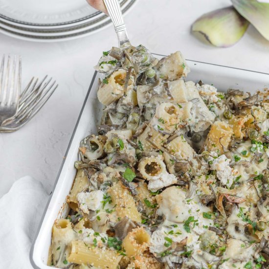 Vegan Artichoke-Ricotta Pasta Bake