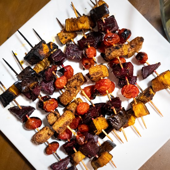 BBQ Veggie and Tempeh Skewers