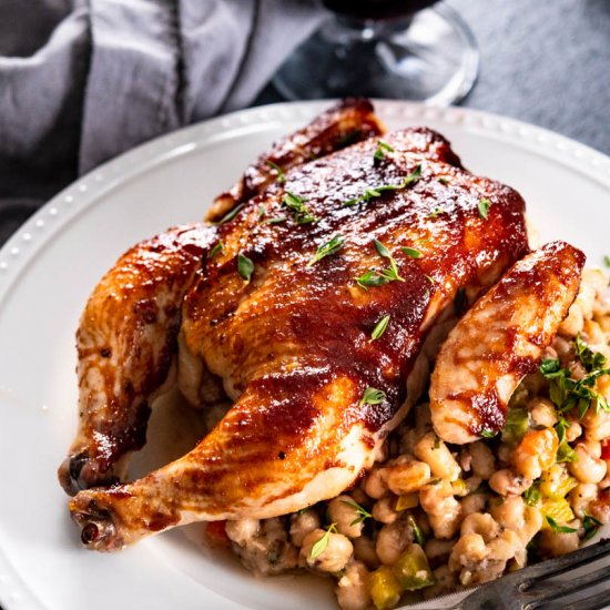 Young Chicken In Cast Iron Skillet