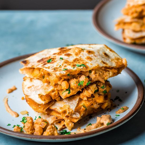 Vegan Buffalo Chickpea Quesadillas