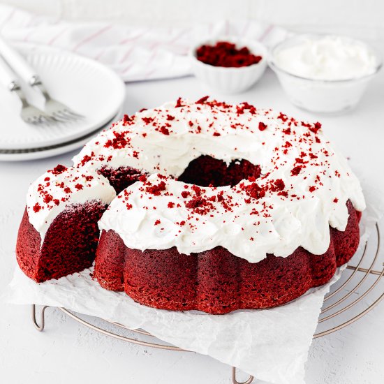 Eggless Red Velvet Bundt Cake