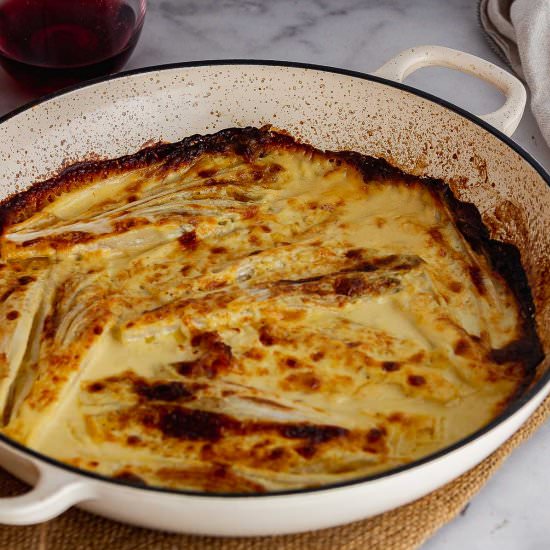 Braised Chicory Gratin with Gruyère