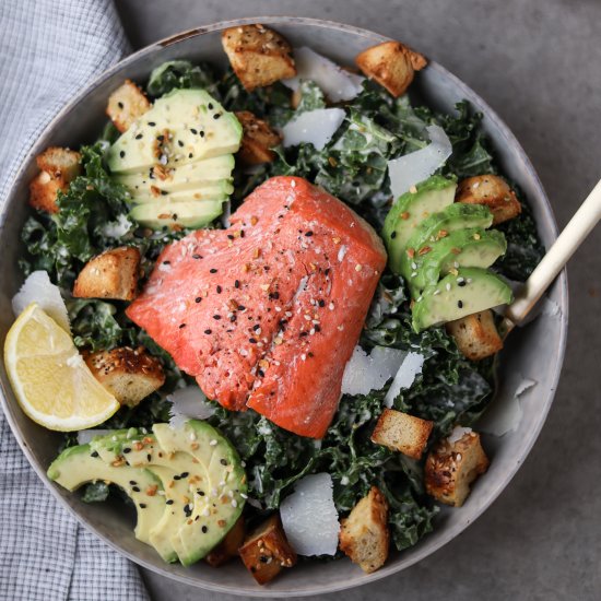 Kale Caesar Salad with Salmon