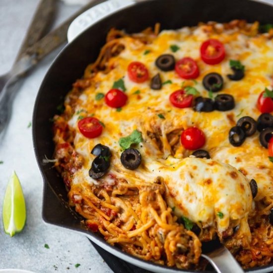 Cheesy Ground Beef Taco Spaghetti