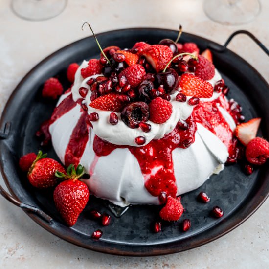 Pavlova with Red Berries and Whippe