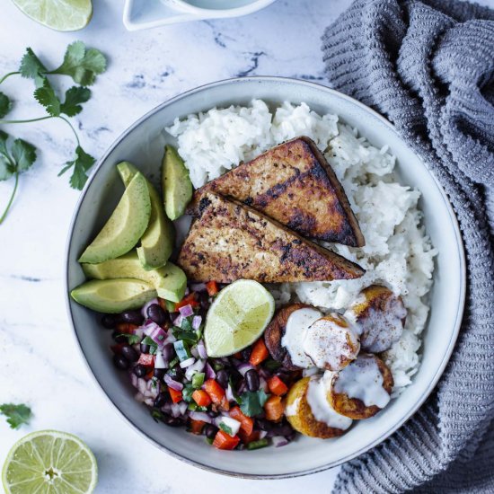 Jerk Tofu Bowl with Coconut Cream