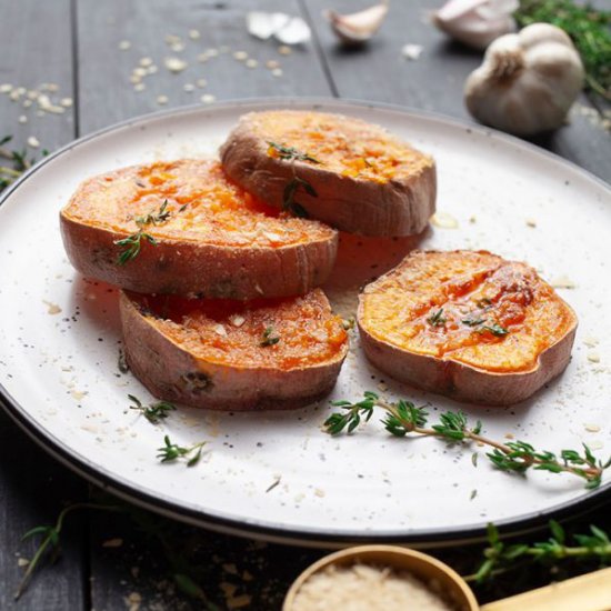 Garlicky Smashed Sweet Potatoes