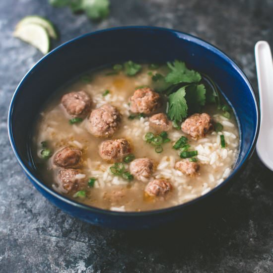 Thai Rice and Meatball Soup