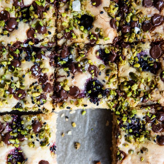 Blueberry, Pistachio Blondies