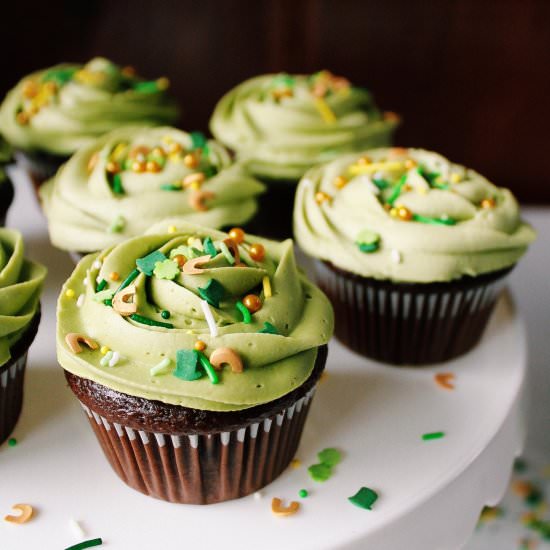 Choc Cupcakes with Matcha Frosting