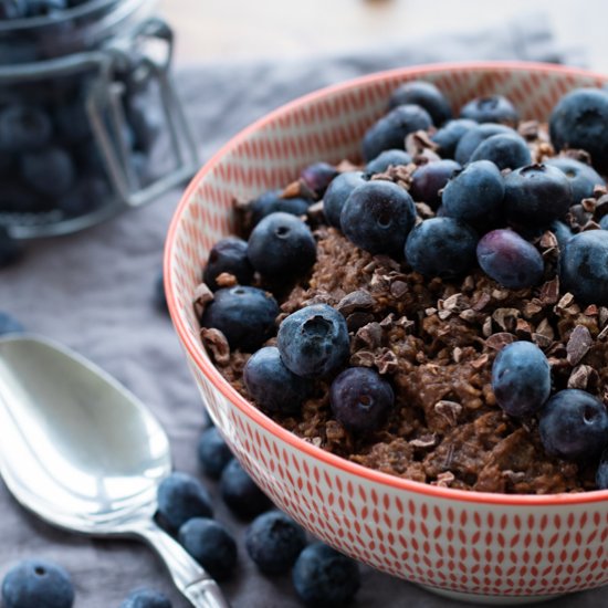 Chocolate Oatmeal with Blueberries