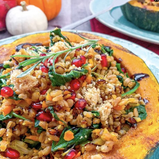 Pomegranate & Farro Stuffed Squash