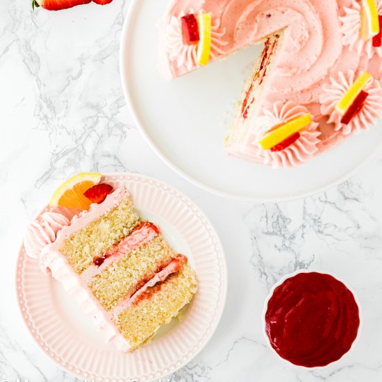 Eggless Strawberry Lemonade Cake