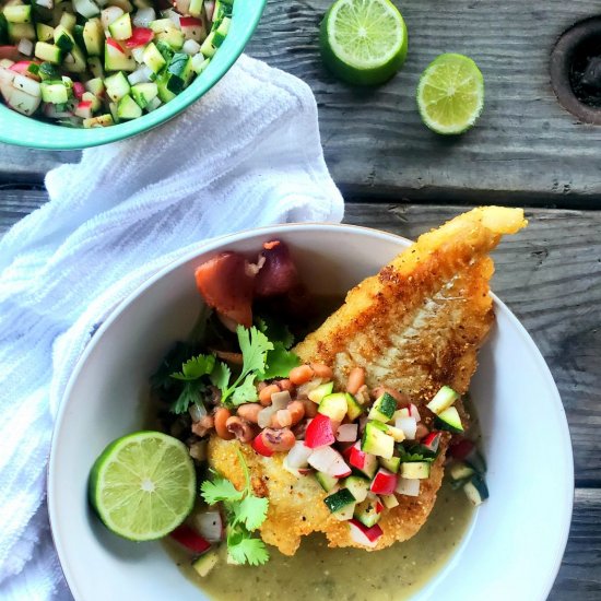 Pan Seared Cod in Tomatillo Broth