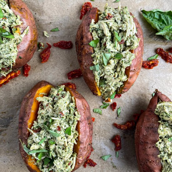 Pesto Chicken Stuffed Sweet Potato