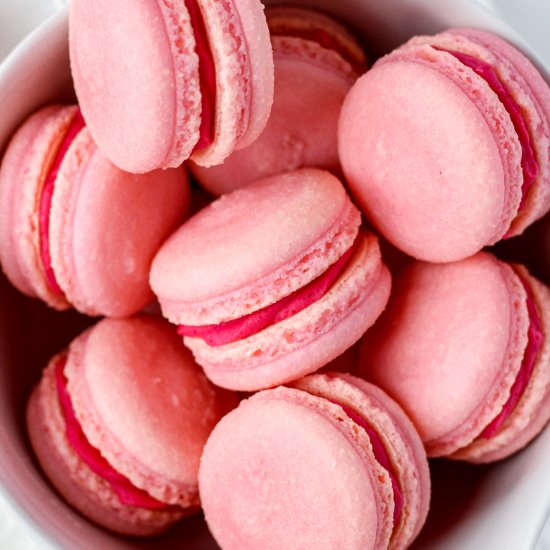 Raspberry Rose Macarons