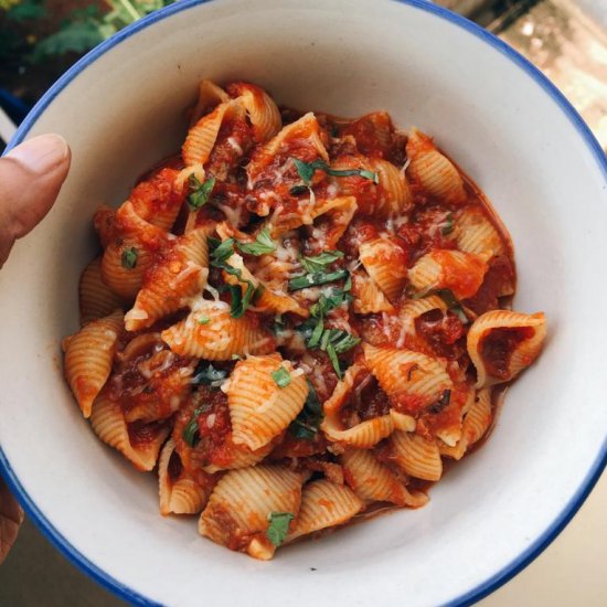 Conchiglie Pasta in Meat Sauce