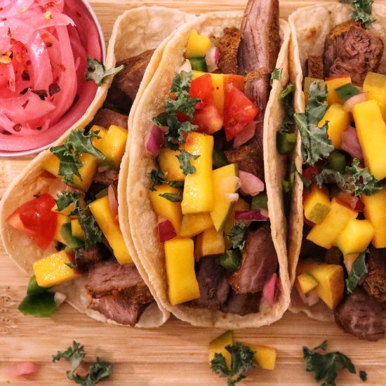 Fiery Beef Tacos with Mango Salsa