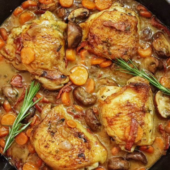 One Skillet Coq Au Vin Blanc