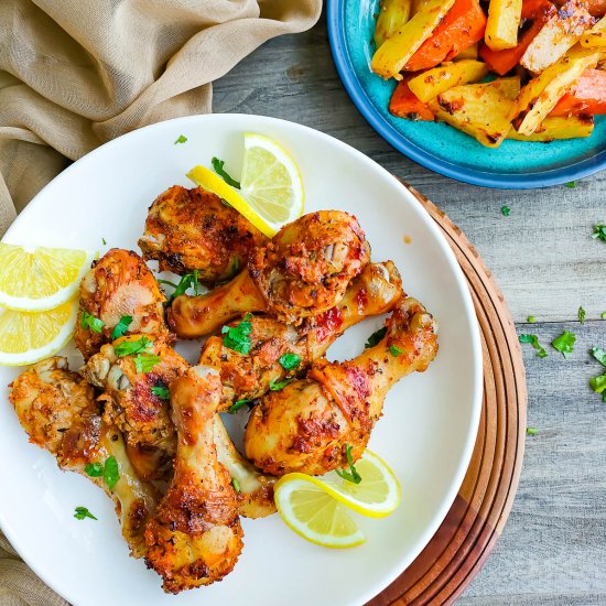 Sheet pan lemon garlic chicken legs