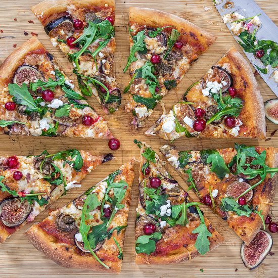 Anchovy, goat cheese and fig pizza