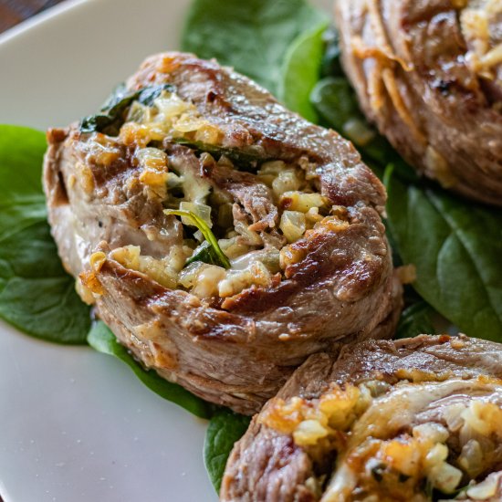 Beef Pinwheels w Caramelized Onions