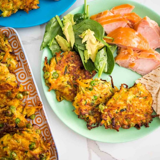 Zucchini, Carrot and Pea Fritters