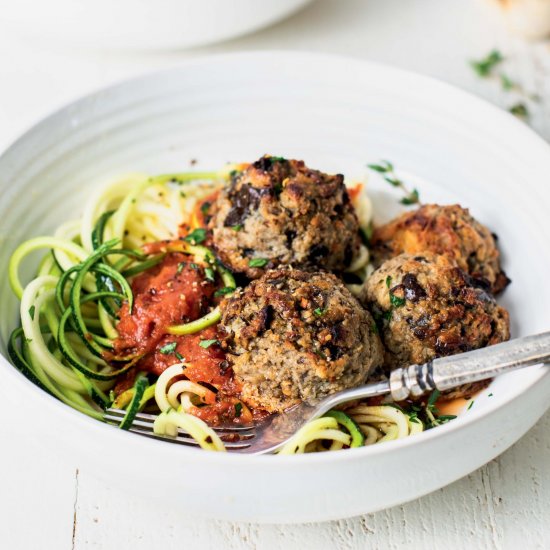 Eggplant Meatballs with Zoodles