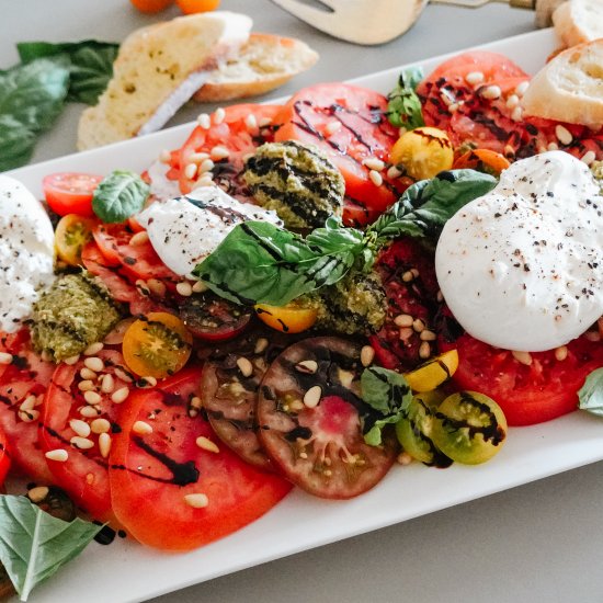 Caprese Salad with Pesto + Burrata